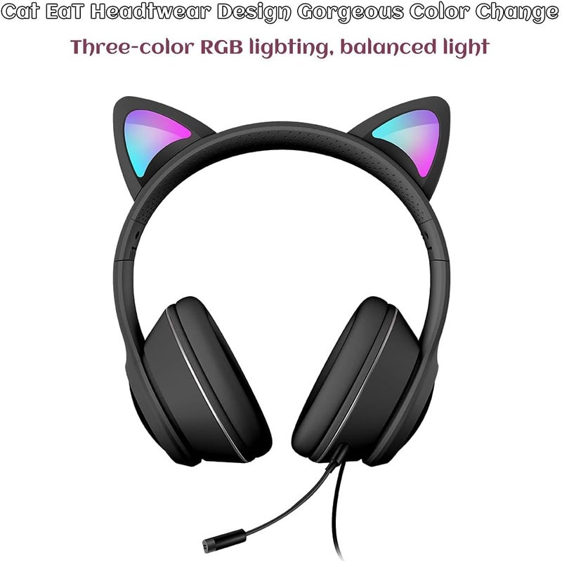 VIGROS Cat Ear Gaming Headphones Wired AUX 3.5mm with LED Light, Flashing Stereo Game Headphones Surround Sound Over-Ear Headsets with Microphone Fit Kids & Adult for PC, PS4, Switch, Mobile, Laptop - Image 4